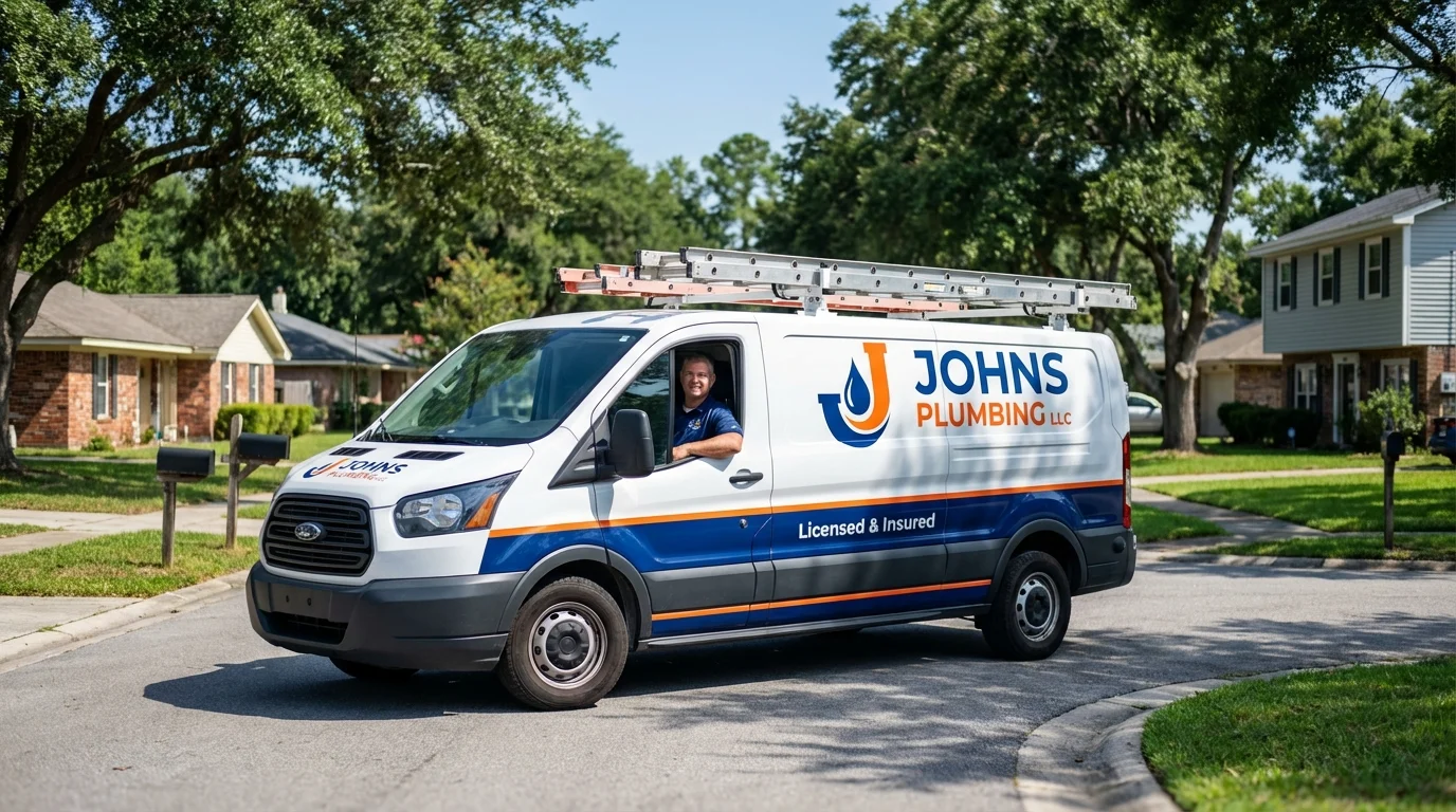 Johns Plumbing LLC service van in Friars Point, MS