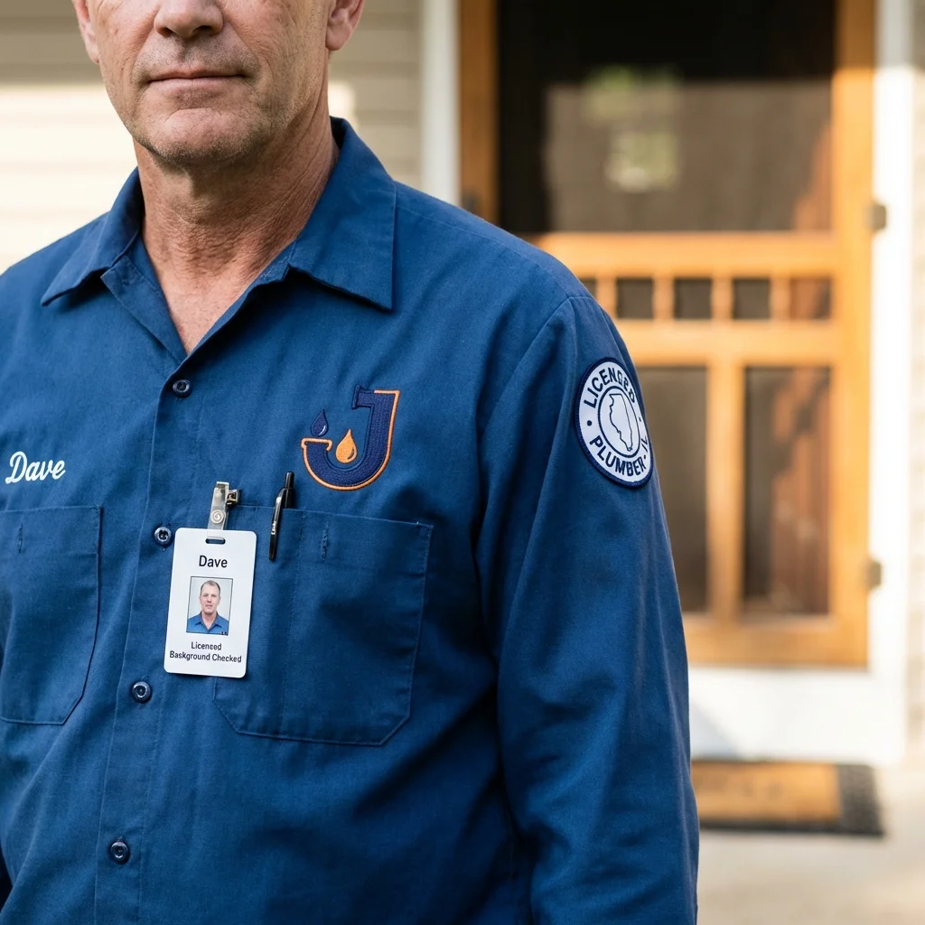 Licensed plumber showing ID badge in Friars Point, MS