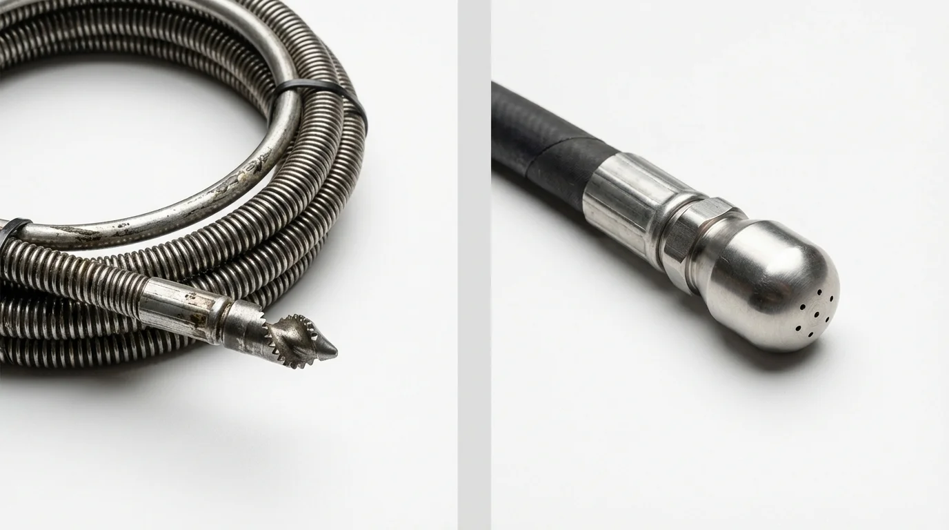 Drain snake cable and hydro jetting nozzle used for drain cleaning in Friars Point, MS