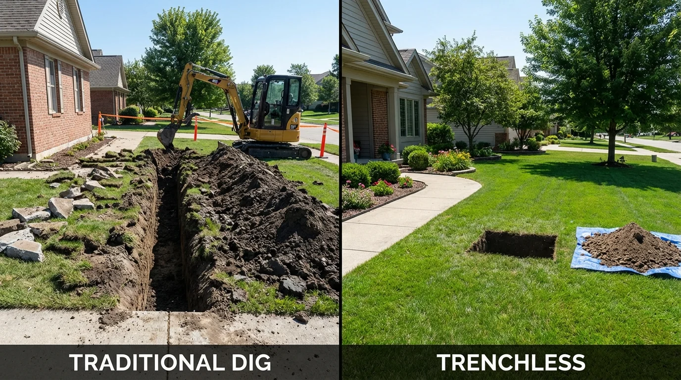 Trenchless sewer repair with minimal yard damage versus traditional excavation in Friars Point, MS